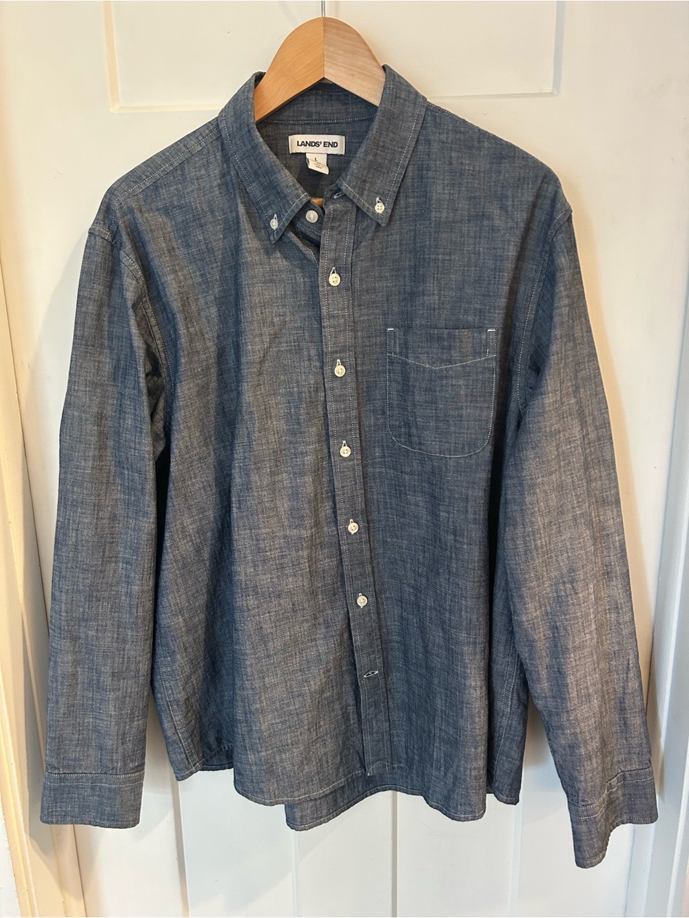 Lands' End Men's Blue Chambray Button-Down Shirt